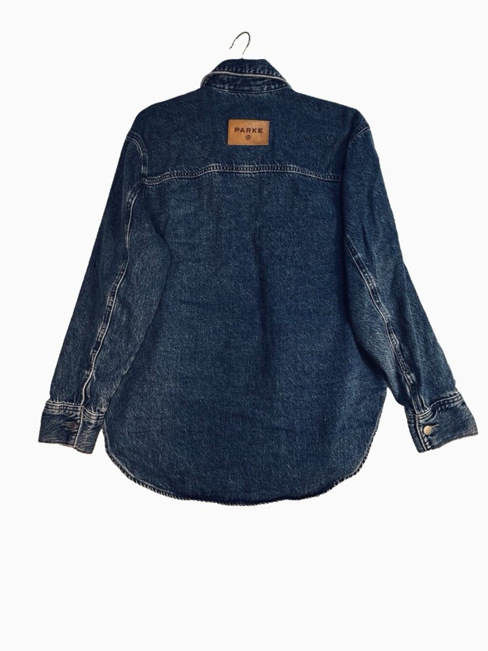 Parke Target Denim Shacket Shirt Jacket Dark Wash Oversized Button Front Sz XL - Picture 5 of 16